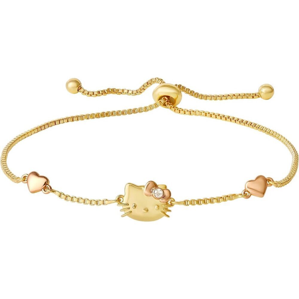 Sanrio Kitty Bracelet Brass 18k Gold Flash Plated Adjustable Gift Jewelry